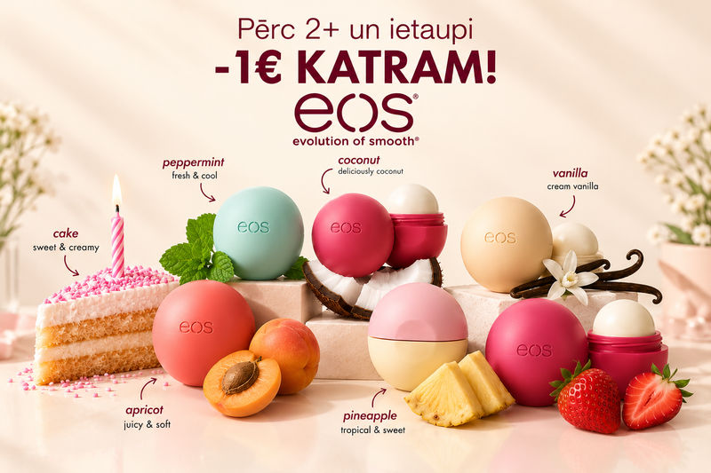 EOS lūpų balzamai — pigiau perkant du
