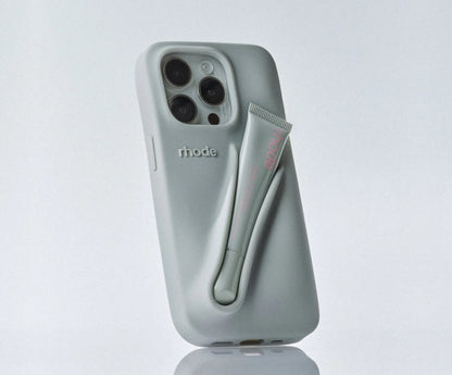 Rhode Lip Case grey phone case with lip product holder - sleek minimalist phone case with dedicated lip gloss storage pocket