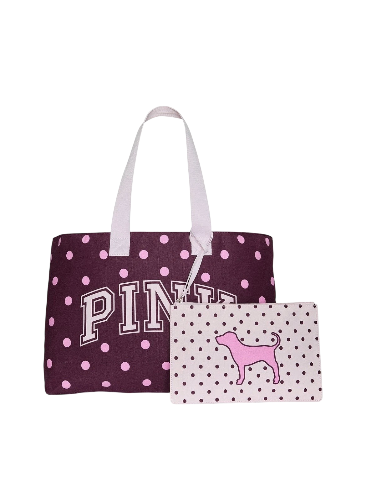 Victoria’s Secret PINK Canvas Polka Dot Tote Bag & Wristlet Pouch Set